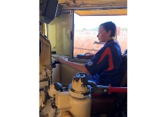 boy in engine cab